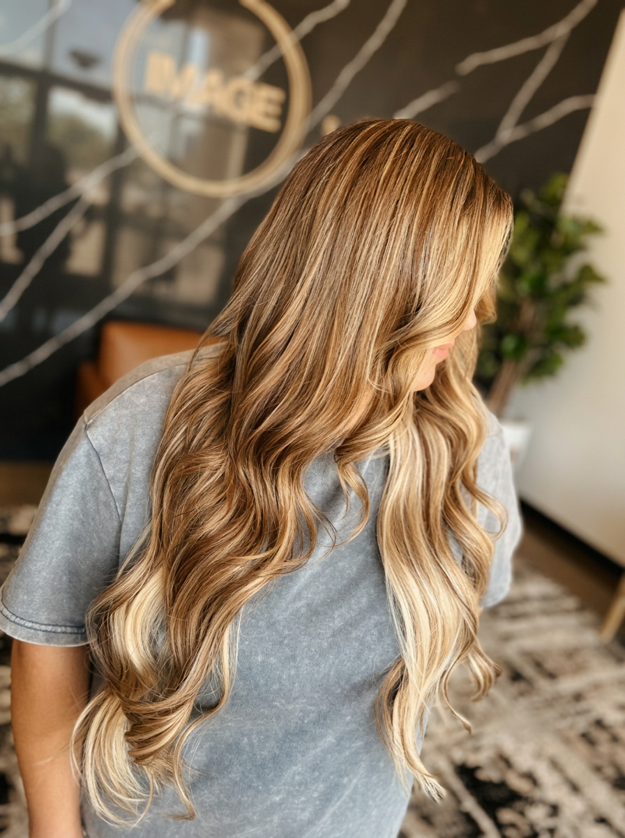 Extensiones rubias con ondas